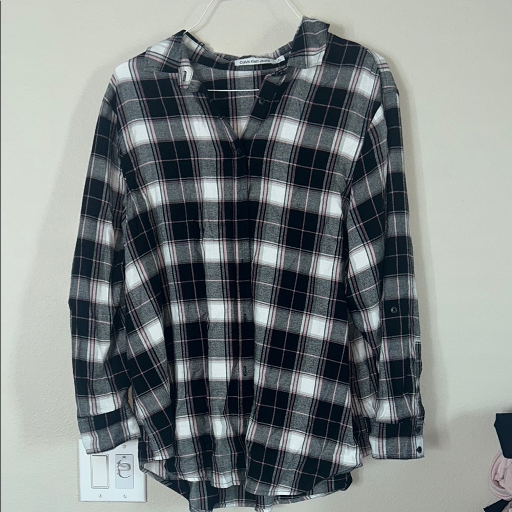 Calvin Klein Jeans Black and Pink Checkered Top